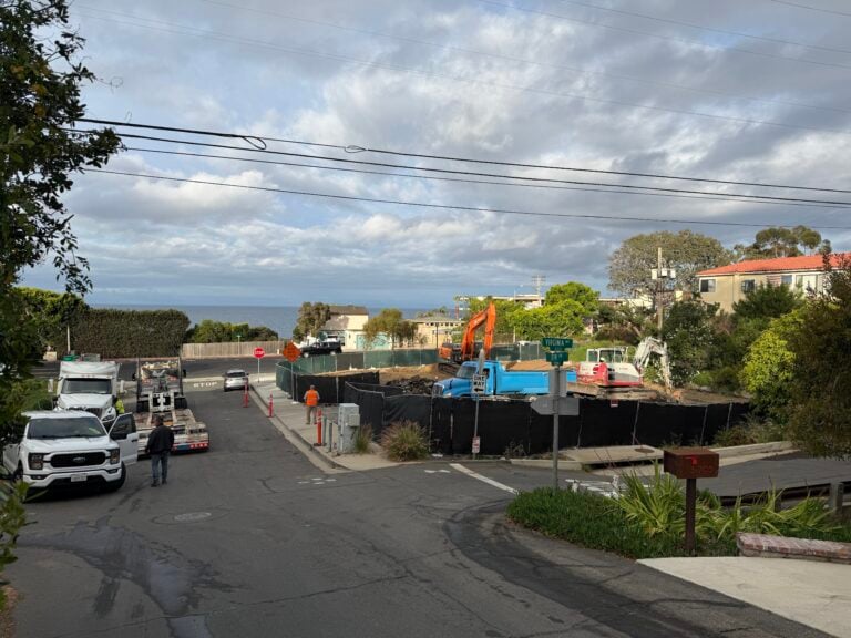 Construction crews demolishing the old dentist building at Virginia Way and 5th Street to prepare the site for the new Laguna Beach Fire Station 4.