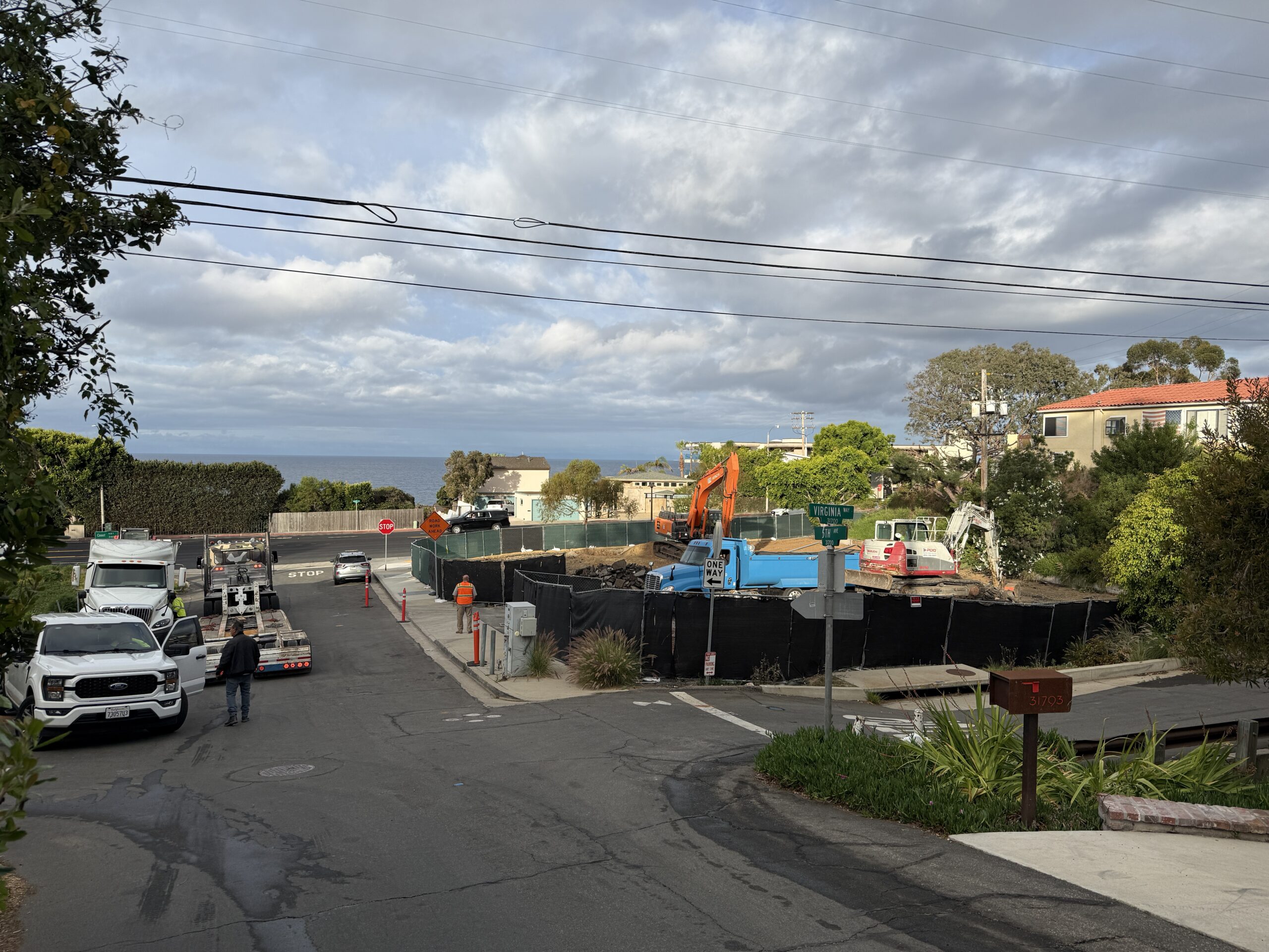 Construction crews demolishing the old dentist building at Virginia Way and 5th Street to prepare the site for the new Laguna Beach Fire Station 4.