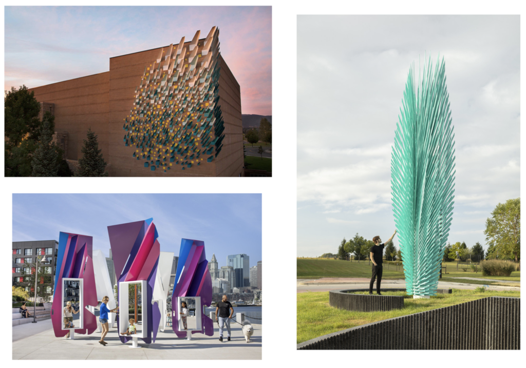 Architectural public art installations by Volkan Alkanoglu featuring geometric and computational design patterns.